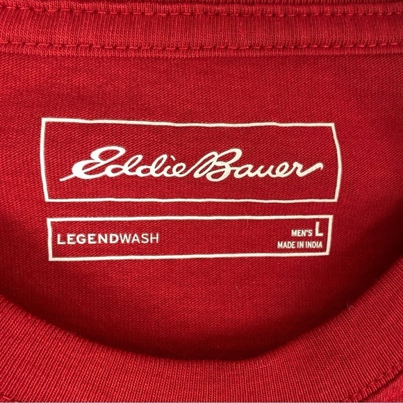 Eddie Bauer Long Sleeve T Shirt Mens Large Red Cotton Crew Neck Tee Banded Cuffs - Picture 5 of 8